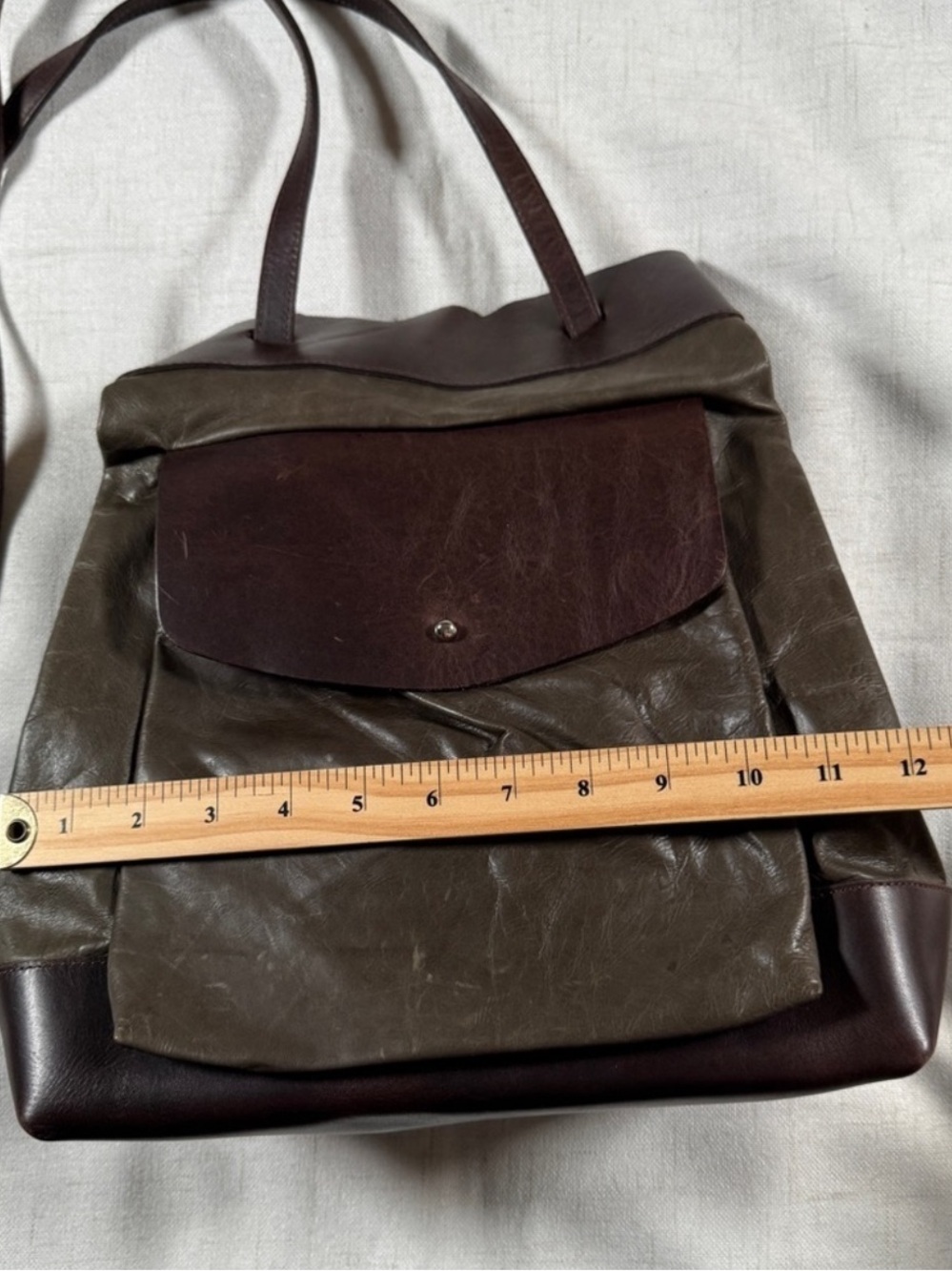 m0851 Leather Convertible Backpack Tote Bag Two Tone Olive Brown Made in Canada - Picture 7 of 14